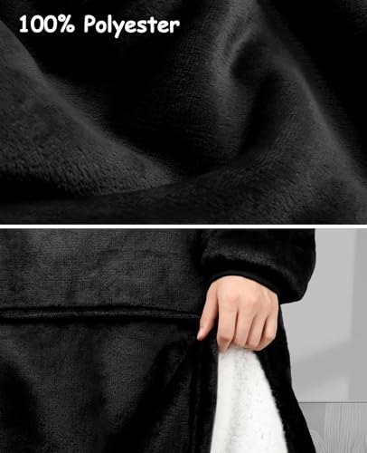 Sendowtek Wearable Hoodie Blanket Sweatshirt for Adults 3.9ft Long, Black - color: Black