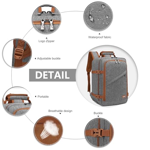 Kono Travel Backpack Airline Approved Under Seat Personal Item Bag - color: Grey/Brown, size: Small