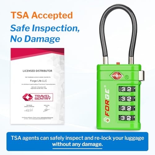 Forge Open Alert TSA Approved Luggage Locks, Green, 2 Pack Locks. - color: Green 2 PK