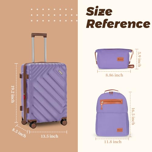 Rosamo 3-Piece Hard Shell Expandable Luggage Set, Airline Approved Carry-On - color: Purple