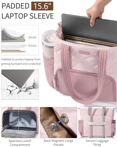 Bagstellar Lunch Tote Bag for Women, 3 in 1 Work Bag with Lunch Compartment - color: Pink