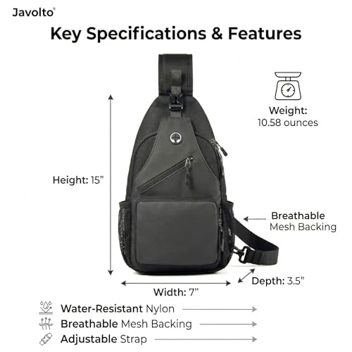 Javolto Crossbody Sling Bag,Small Backpack Men,Hands-Free Shoulder Daypack - color: Black