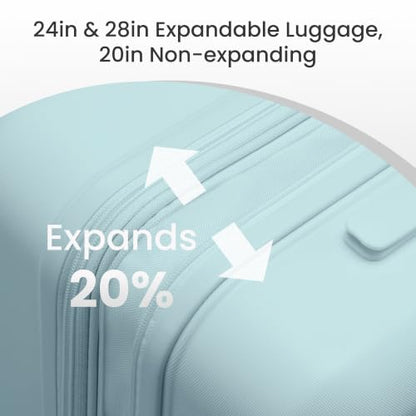 SHOWKOO G-Series Luggage set 3pcs, 100% PC Durable Hardshell Suitcase - color: Mint Green, size: 3-Piece Set (20/24/28in)