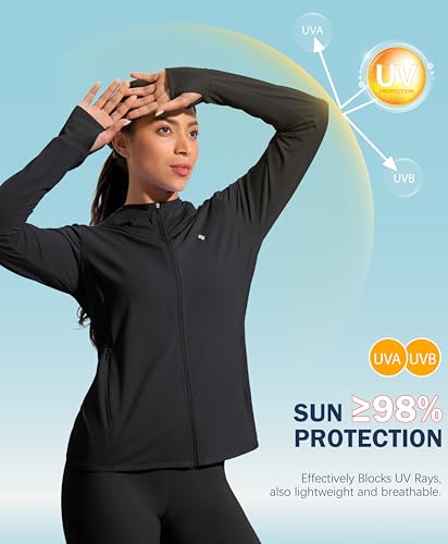 Soothfeel Women's UPF 50+ Sun Protection Shirt Hoodie Jacket Lightweight - color: A-black, size: XX-Large