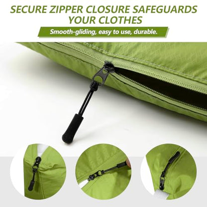 Travel Laundry Bag with Zipper, Nylon Lightweight Dirty Clothes Organizer - color: Green
