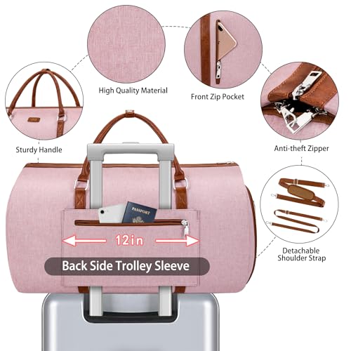 Convertible 2-in-1 Garment Bags for Travel with Waterproof Shoe Compartment - color: Pink
