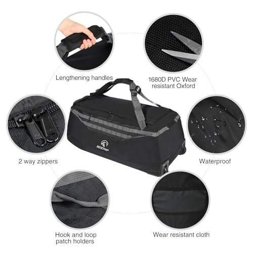 REDCAMP 140L Large Collapsible Rolling Duffel Bag with Wheels for Vacation - color: Black 140L‑2 Wheels