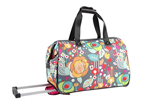 Lily Bloom Pattern 22 Inch Duffel Bag with 2-Rolling Wheels, Weekender Overnight Travel Lightweight Carry-On Suitcase For Women - color: Bliss