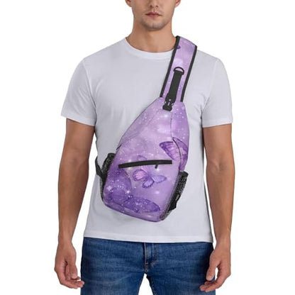 SUPLUCHOM Sling Bag Butterfly Purple Pastel Hiking Daypack Crossbody Shoulder Backpack Travel Chest Pack for Men Women - color: B014