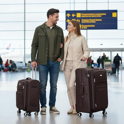 Softside Suitcase Sets 2 Piece(20/30in) w/Front Open Pocket - color: Coffee, size: 2-Piece Set (20"/30'')