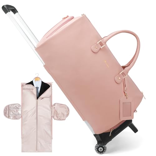 Modoker Convertible PU Leather Rolling Garment Duffle Bag for Women, Pink - color: Rolling Pink