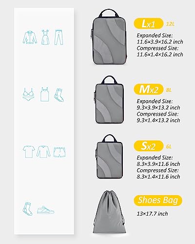 BAGSMART Compression Packing Cubes for Travel - color: Grey, size: Set of 6