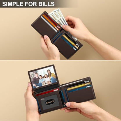 ZALVEX Wallet for Men Slim RFID Blocking Leather Credit Card Holder Wallet - color: Black + Coffee