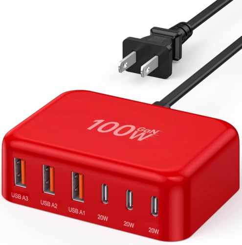 USB C Charger Block, GaN Fast USB Charging Station Hub with 100W Max 6-Port - color: F-Red, size: 100W
