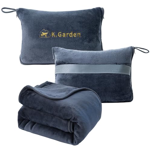 Travel Throw Blanket and Pillow- Soft 2 in 1 - color: Grey