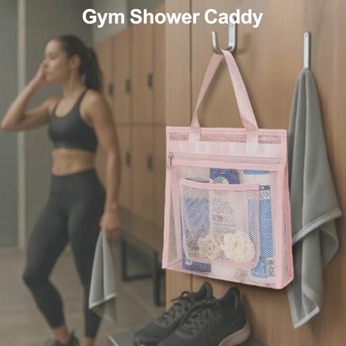 Small Mesh Shower Caddy Portable - Zipper Gym Shower Bag for Travel, Pink - color: Pink with Zipper