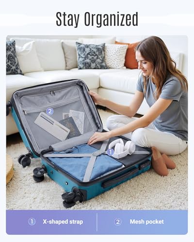 LIGHT FLIGHT Luggage Sets 3 Pcs Suitcase with Wheels,20"/24"/28", Teal Blue - color: Teal Blue, size: X Large