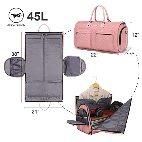 Convertible Garment Duffel Bag, 2-in-1 Hanging Suitcase for Travel - color: Quilted Pink