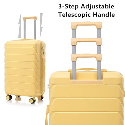 Hardshell Luggage Sets, Lightweight Stripes Suitcases with Spinner Wheels, Yellow-220 - color: Yellow-220, size: 20/24/28 Inch