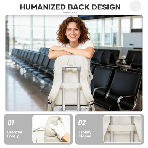 suwasp Travel Backpack for Women Airline Approved Carry On, Large Laptop Backpack for Men, Flight Approved Luggage Backpack (Beige-with Toiletry Bag) - color: Beige-with Toiletry Bag