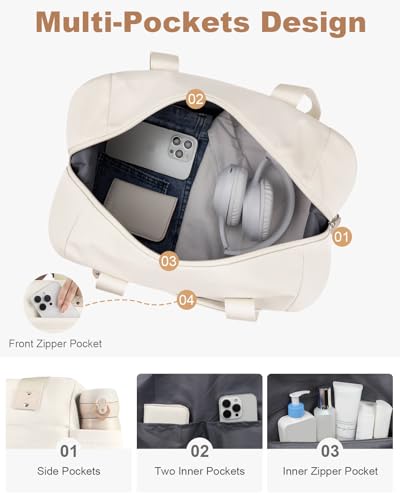 Pritent Travel Duffle Bag, Weekender Overnight Personal Item Carry On Bag - color: Beige, size: Large