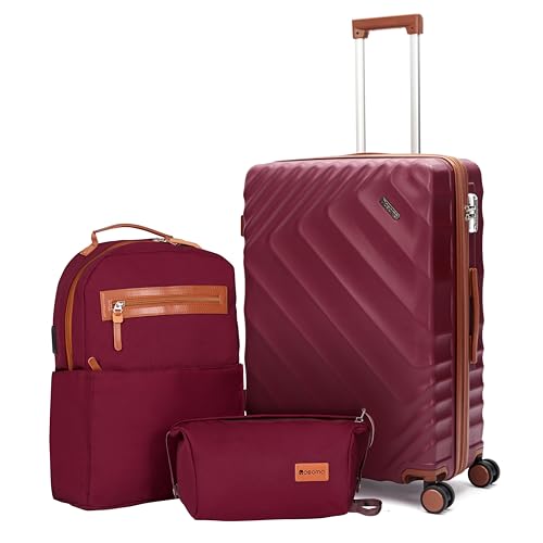 Rosamo 3-Piece Hard Shell Expandable Luggage Set, Airline Approved Carry-On - color: Red