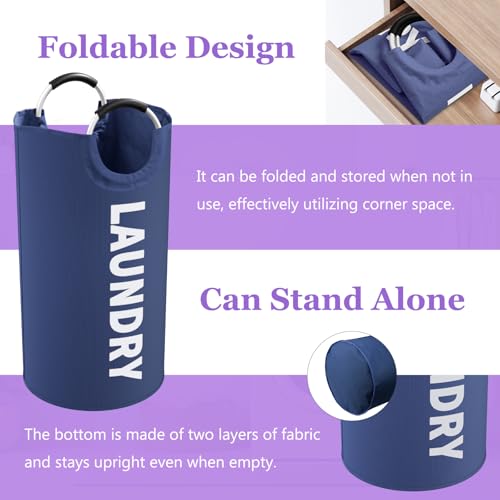 2Pcs 95L Large Clothes Hampers, Foldable Laundry Basket with Handles - color: Blue + Navy Blue, size: L-95L