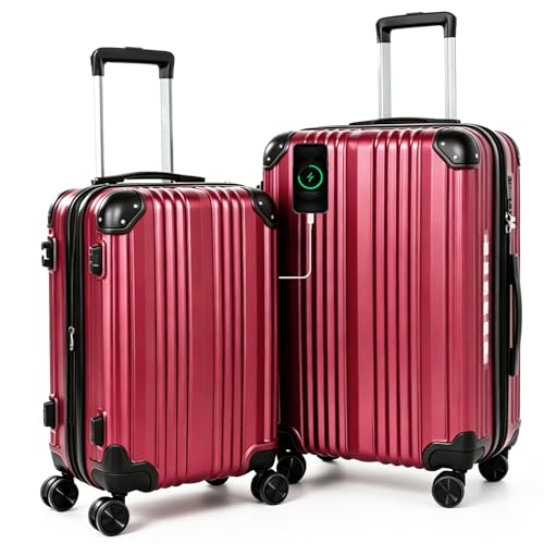 OUZZO Luggage Sets 2 Piece Expandable Durable Hardshell with TSA 20/24 inch - color: Red, size: 20/24 inch