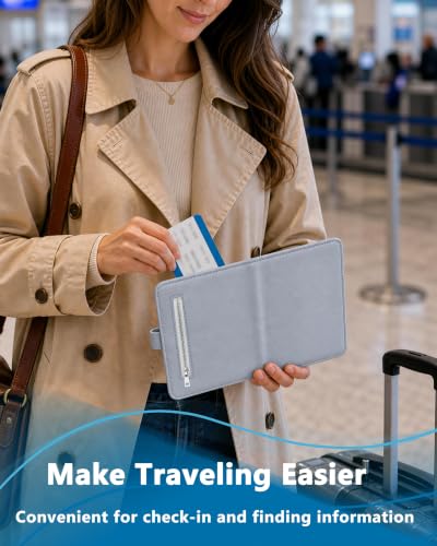 RFID Passport Holder with Tracker Slot, Leather Travel Wallet - color: Blue