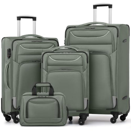 Coolife Softshell Luggage, TSA Lock, Spinner Wheels, 4-Piece Set with Tote - color: gray