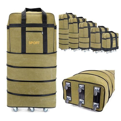 Expandable Extra Large Travel Canvas Duffel Bag with Wheels - color: Yellow Canvas, size: XL - 6 wheels