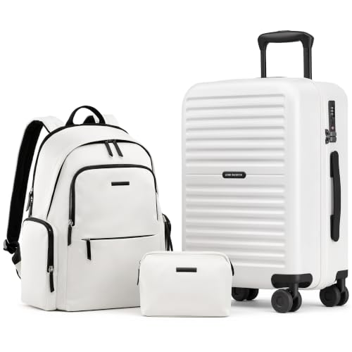 LONG VACATION Luggage Sets, 3 Piece, 20 Inch Carry On Hardshell Suitcase - color: White, size: 3 Piece Set (20in/BP/TB)