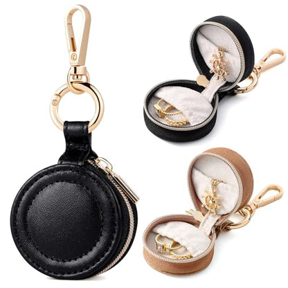 2 Pcs Portable Jewelry Ring Holder Boxs with Keychain - color: Khaki+Black