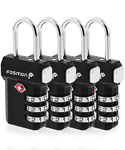 Fosmon TSA Approved Luggage Locks, 3 Digit Combination, 4 Pack Black - color: 3 Digit T Series Black 4 Pack