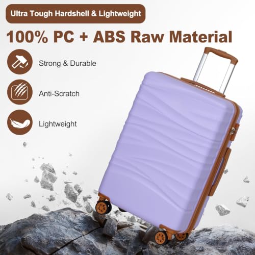 Romswi 28'' Large Checked Luggage with Dual Spinner Wheels, Purple - color: Purple