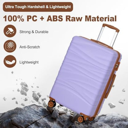 Romswi 28'' Large Checked Luggage with Dual Spinner Wheels, Purple - color: Purple