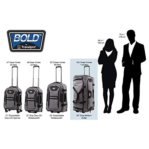 Travelpro Bold Drop-Bottom Wheeled Duffel Bag, Grey/Black, 30-Inch - color: Grey/Black
