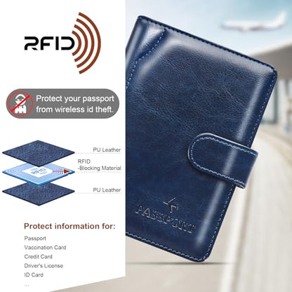 Passport Holder for Travel Essentials Wallet Cover Case Women Men Gift - color: D-Blue