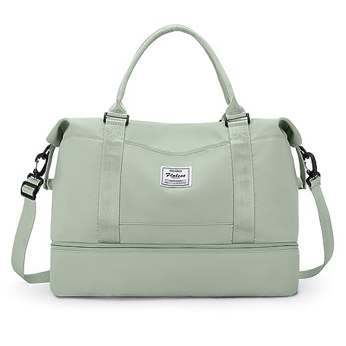 Travel Duffel Bag with Shoes Compartment, Weekender Bags for Women - color: B-Pale Green, size: Large