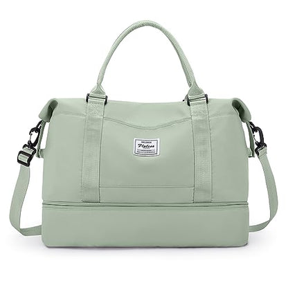 Travel Duffel Bag with Shoes Compartment, Weekender Bags for Women - color: B-Pale Green, size: Large