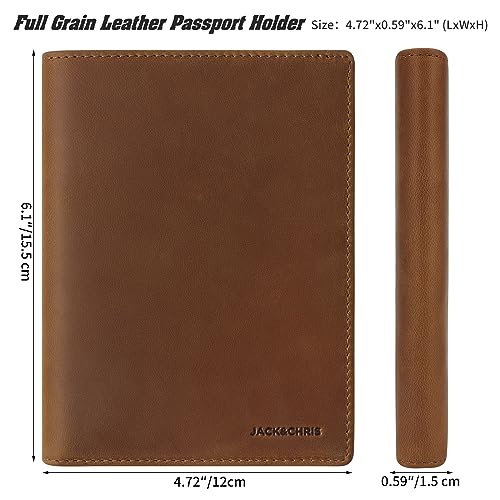 Jack&Chris Leather Passport Holder RFID Blocking Passport Travel Wallet Cover Case for Men Women Brown JC17 - color: JC17-Light Brown