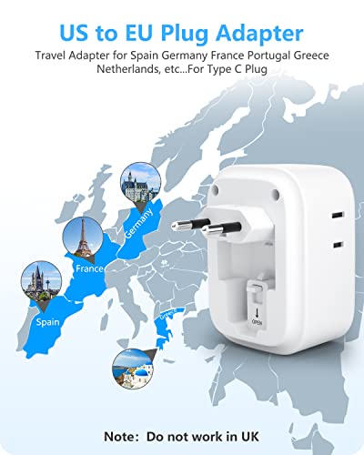 LENCENT 3 Pack European Travel Plug Adapter, US to Europe Type-C Foldable - style: Type C-3Pack-Most of Europe
