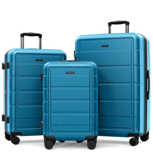 SHOWKOO G-Series Luggage set 3pcs, 100% PC Durable Hardshell Suitcase - color: Sea Blue, size: 3-Piece Set (20/24/28in)