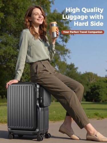 20-Inch Front Opening Carry On Luggage with Detachable Bag, Black - color: Black