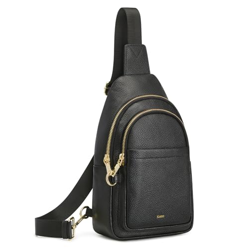 Kattee Sling Bag for Women, Leather Crossbody Bag for Travel, Black - color: Black