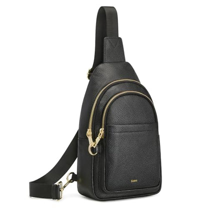 Kattee Sling Bag for Women, Leather Crossbody Bag for Travel, Black - color: Black
