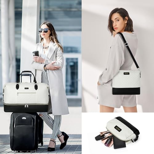 ITIEZY Weekender Bag for Women 21.5" Travel Duffel Large Carry On Bag 3PCS - color: 6-Off White