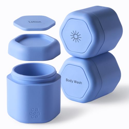Cadence Travel Containers, 3 Medium (1.32oz), Pacific - TSA Approved, Leak Proof - Body Care Capsule Set - Magnetic Containers, Carry On Travel Essentials - Body Wash, Lotion & Sun Icon Labels - color: Pacific, size: Bodycare (Set of 3)