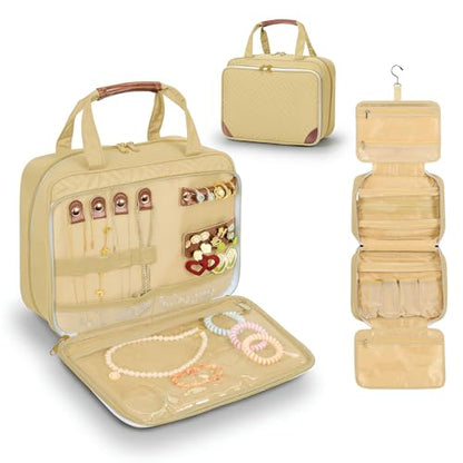 Toiletry Bag for Women with Jewelry Organizer Compartment, Beige - color: Beige02