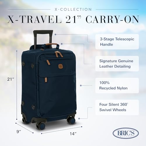 Bric's X Travel - 스피너 휠이 있는 휴대용 수하물 가방 - 53.3cm(21인치) 및 76.2cm(30인치) - 럭셔리 수하물 가방, 네이비, 기내 수하물, 럭셔리 - color: 네이비, size: 기내 수하물